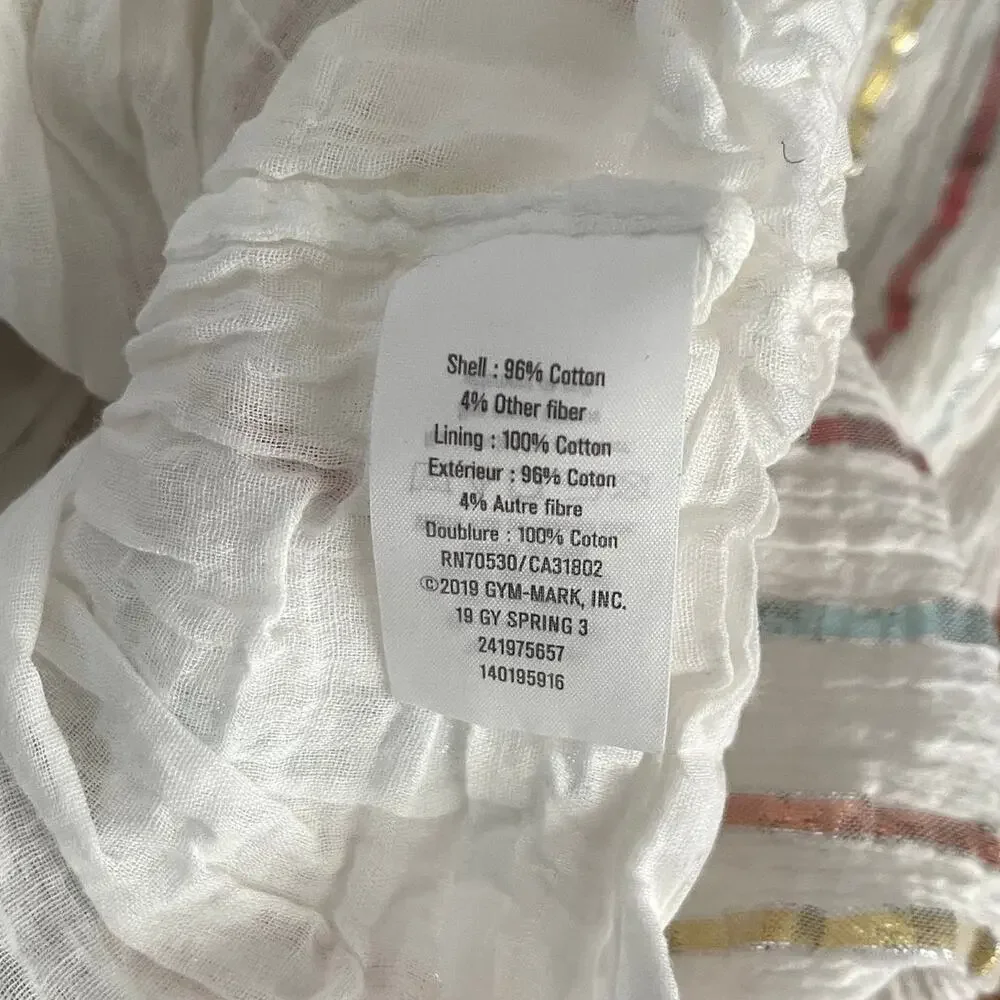 Gymboree Girls 7-8 Summer Dress White Gauze Rainbow Metallic Striped Casual